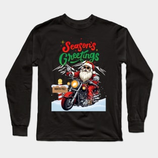 Season's Greetings | Santa on a Motorcycle Long Sleeve T-Shirt